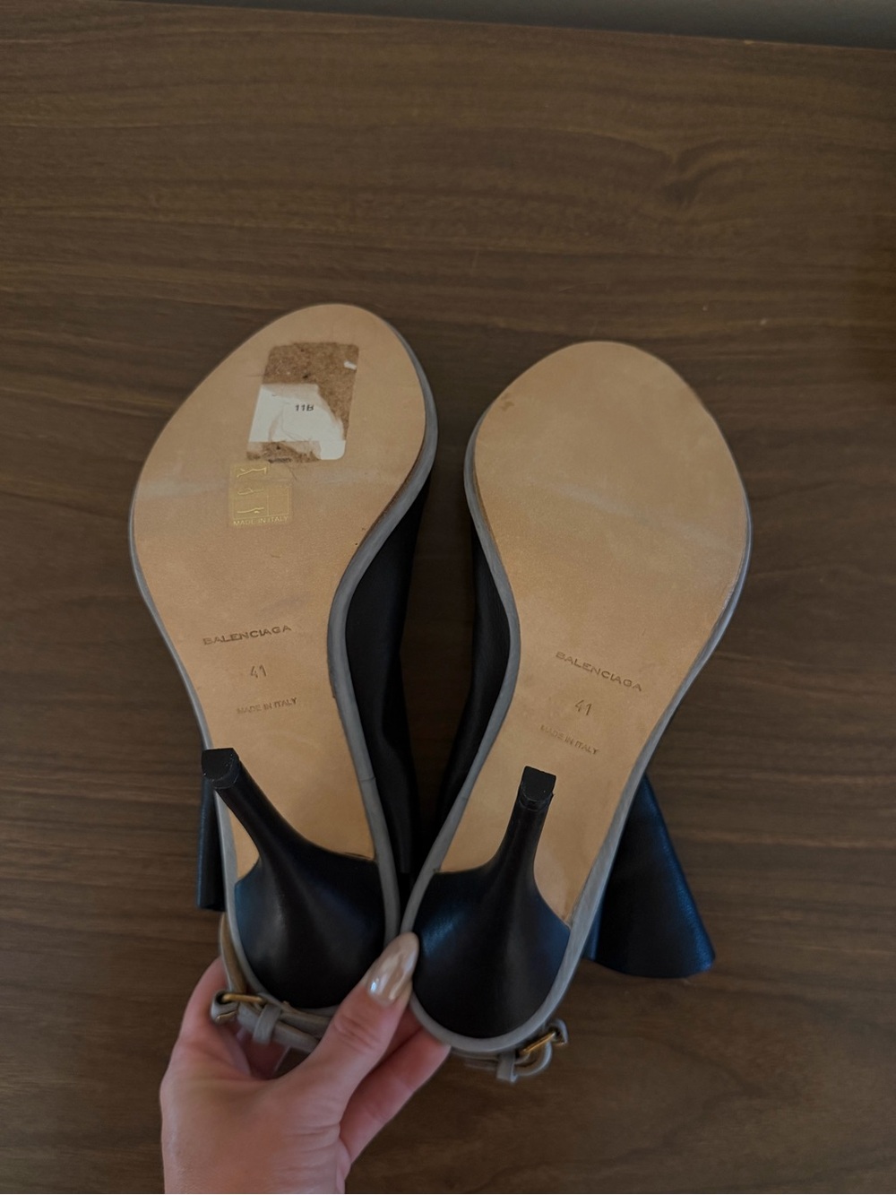 Balenciaga Black Peep-Toe Stiletto Mule with Beige Trim - Picture 4 of 5